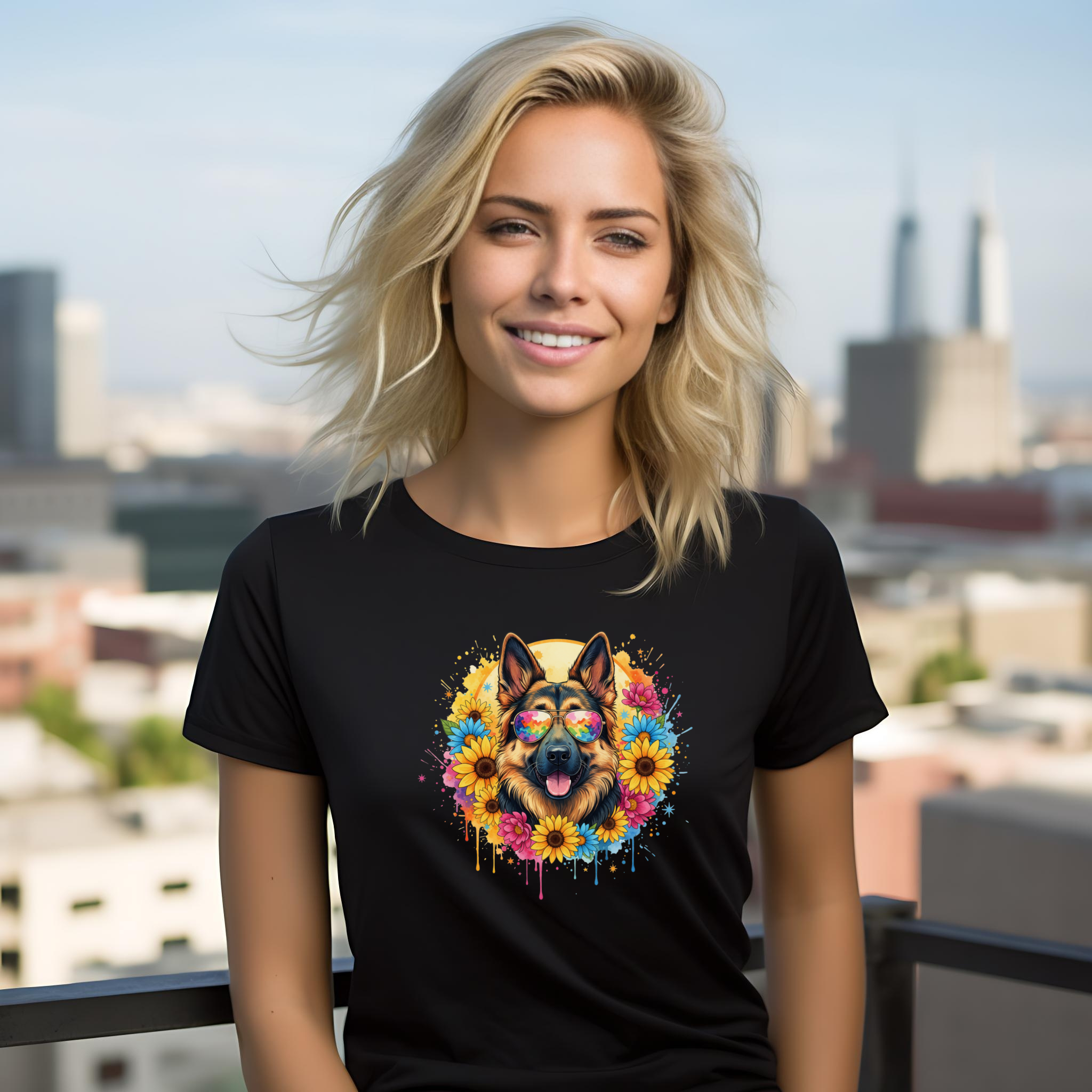 Tricou cu câine 100% bumbac COLORFUL