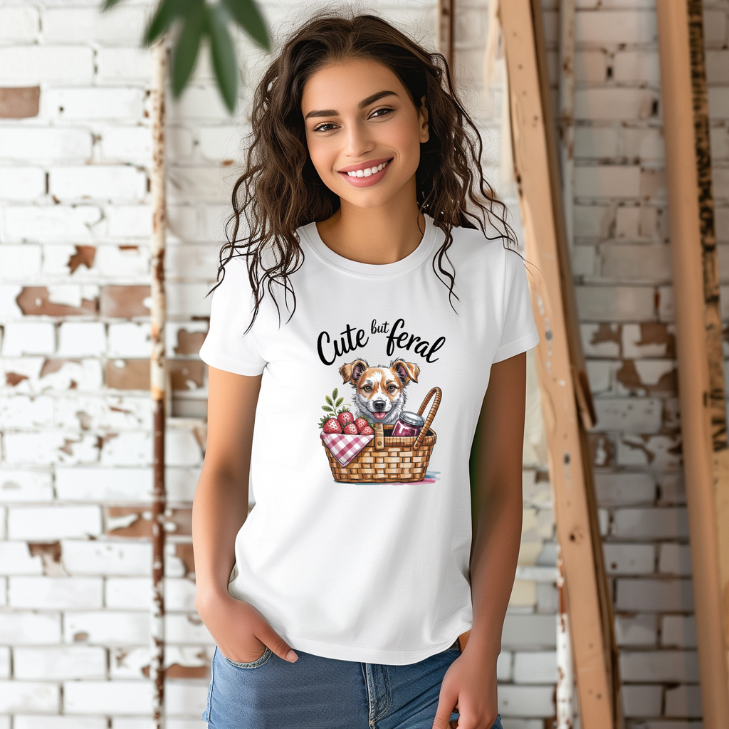 Tricou cu căței 100% bumbac CUTE BUT FERAL