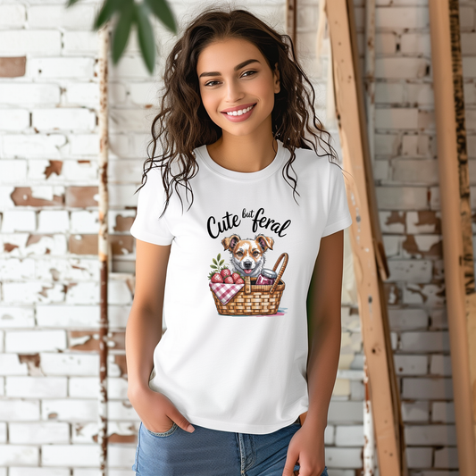 Tricou cu căței 100% bumbac CUTE BUT FERAL