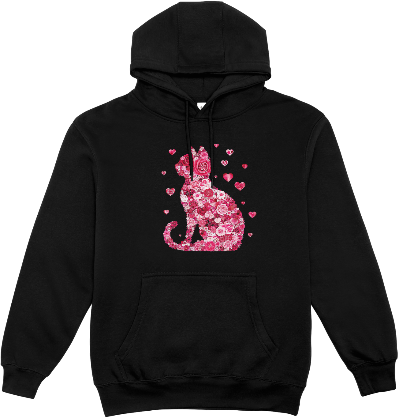 Hanorac negru unisex 80% bumbac FLOWER CAT