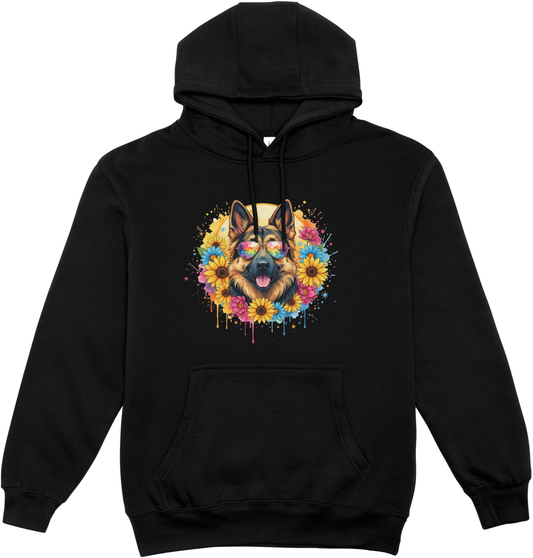 Hanorac negru unisex 80% bumbac FLOWER DOG