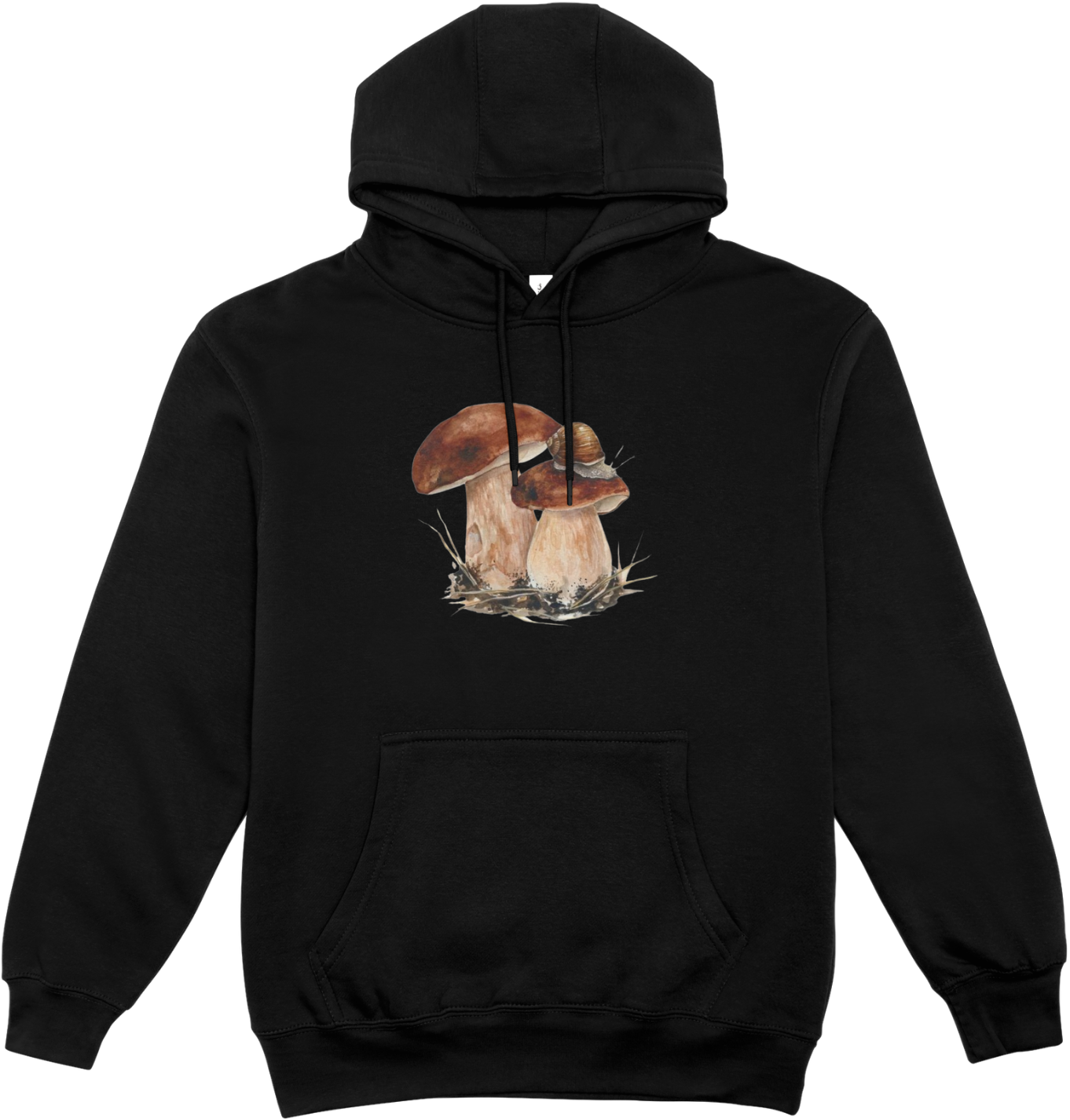 Hanorac negru unisex 80% bumbac, imprimeu ciuperci-