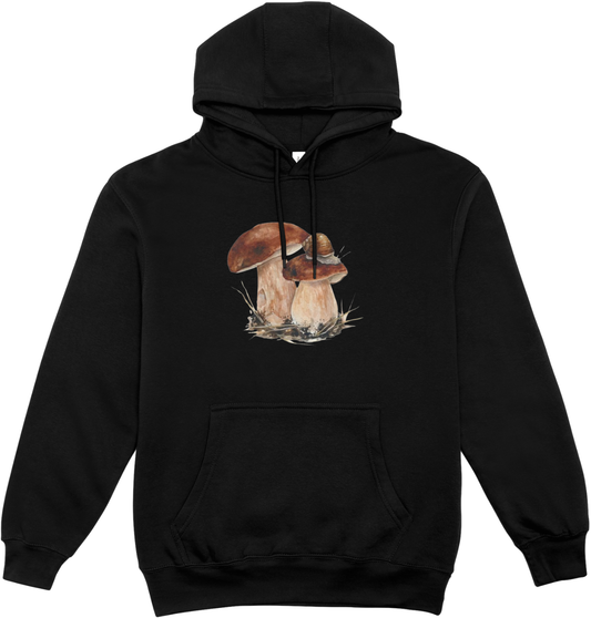 Hanorac negru unisex 80% bumbac, imprimeu ciuperci-