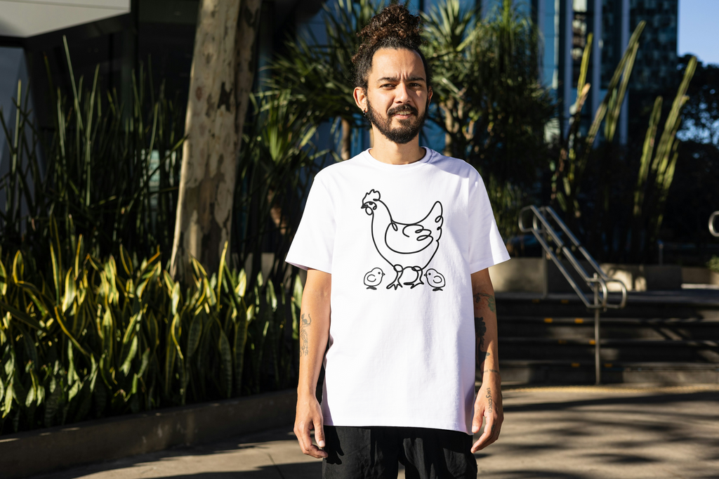 Tricou unisex cu gaini 100% bumbac HEN&CHICK