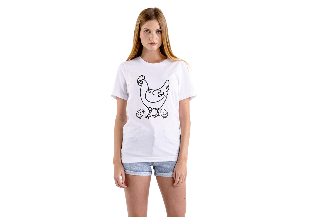 Tricou unisex cu gaini 100% bumbac HEN&CHICK