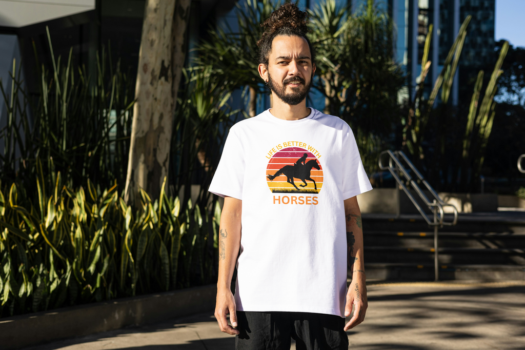 Tricou unisex cu cal 100% bumbac BETTER WITH HORSES