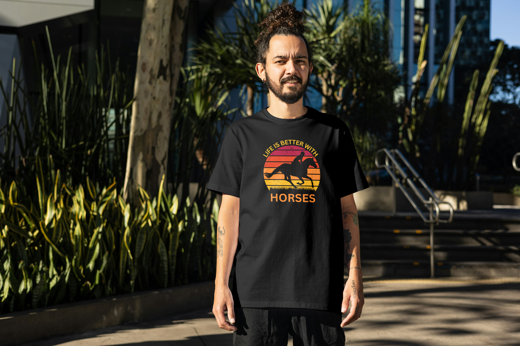 Tricou unisex cu cal 100% bumbac BETTER WITH HORSES