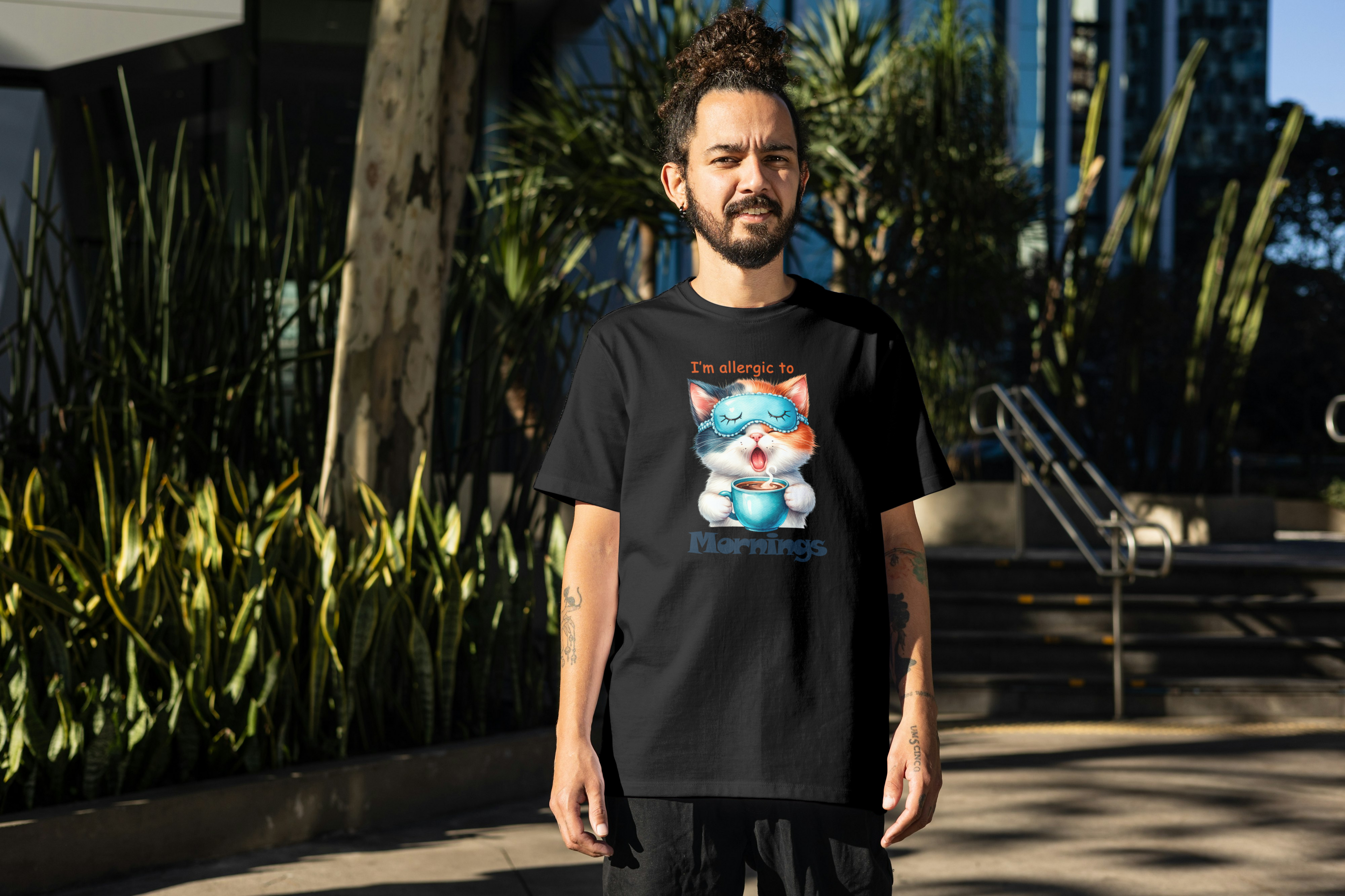 Tricou unisex cu pisici 100% bumbac MORNINGS