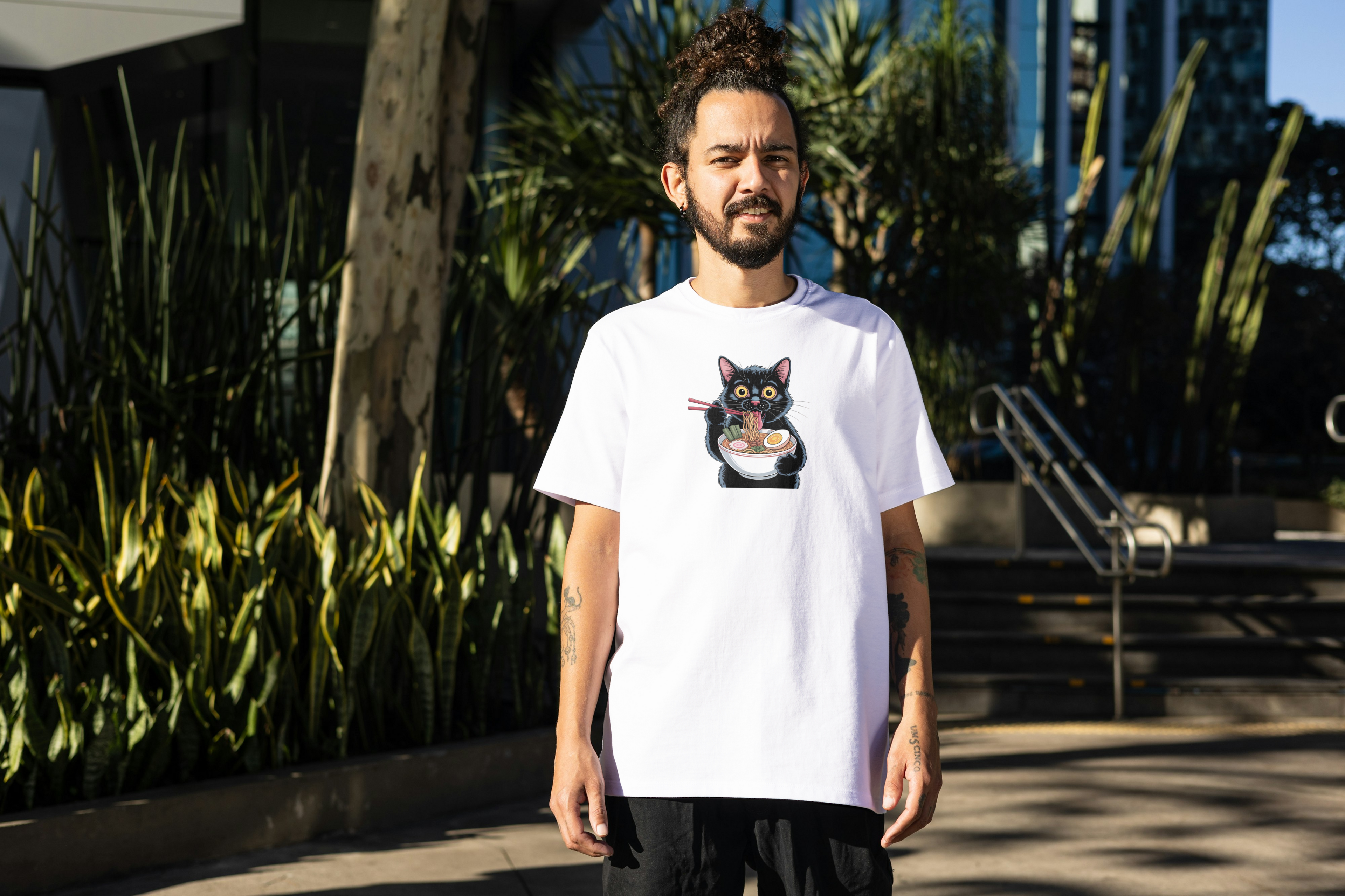 Tricou unisex cu pisica 100% bumbac RAMEN